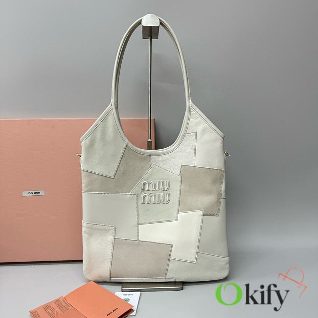 Okify MiuMiu Ivy Leather Patch Bag In Chalk White 35x40cm  - 1