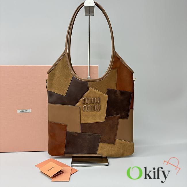 Okify MiuMiu Ivy Leather Patch Bag In Multi Brown 35x40cm  - 1