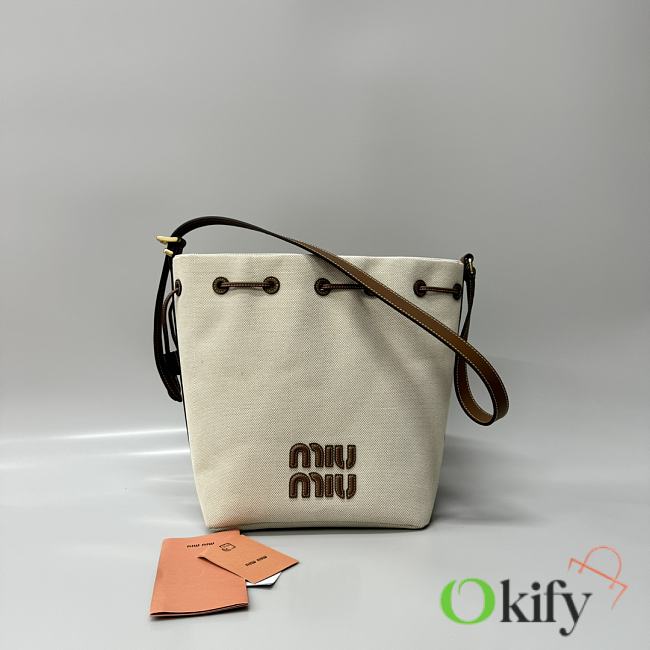 Okify MiuMiu Large Beige Canvas And Leather Bag 23x16x29cm  - 1