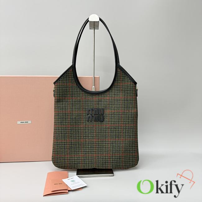 Okify MiuMiu Ivy Leather Patch Bag In Green 35x40cm  - 1