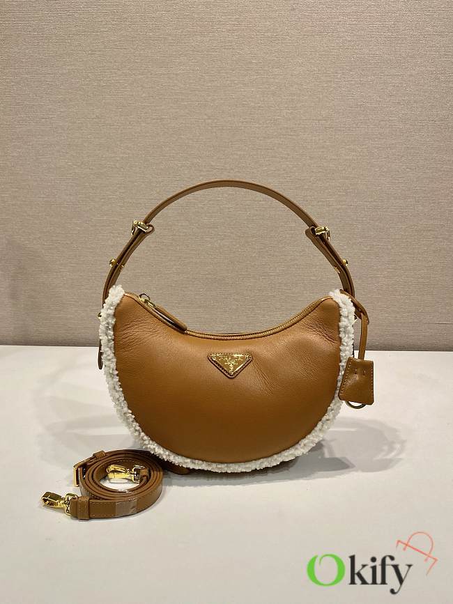 Okify Prada Small Brown Arqué Lambskin Shoulder Bag 22x18.5x6cm - 1