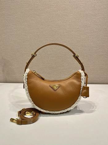 Okify Prada Small Brown Arqué Lambskin Shoulder Bag 22x18.5x6cm