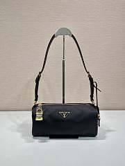 Okify Prada Black Medium Re-Nylon and Leather shoulder bag with padlock 27x12x10.5cm  - 1