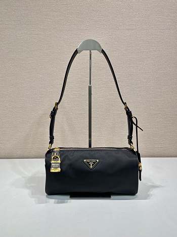 Okify Prada Black Medium Re-Nylon and Leather shoulder bag with padlock 27x12x10.5cm 