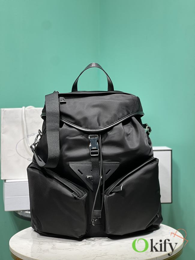 Okify Prada Re-Nylon And Leather Backpack In Black 38x45x18cm - 1