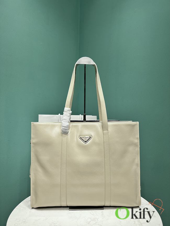 Okify Prada Glossy White Large Tote Bag 38x30x12cm  - 1