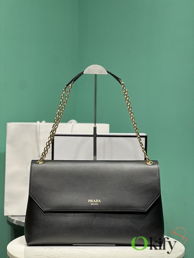 Okify Prada Black Leather Chain Shoulder Bag 39x14x12cm - 1