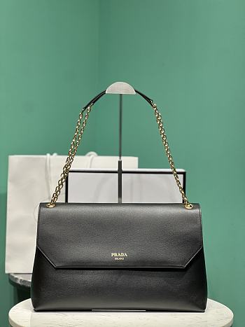 Okify Prada Black Leather Chain Shoulder Bag 39x14x12cm