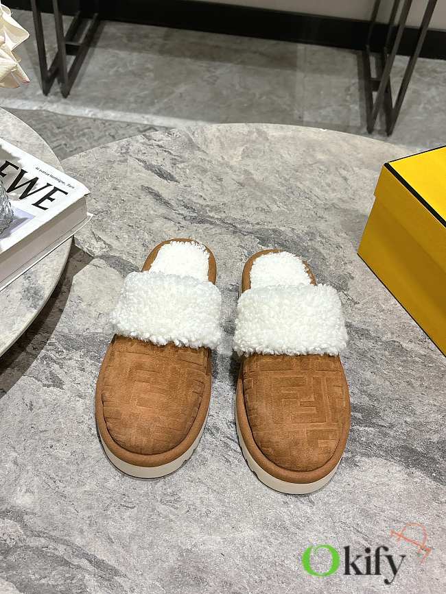 Okify Fendi Brown Fur Slippers EU35-41 - 1