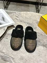 Okify Fendi Black Brown Fur Slippers EU35-41 - 1