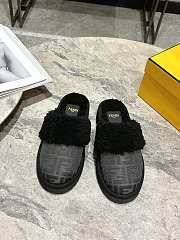 Okify Fendi Black Grey Fur Slippers EU35-41 - 1