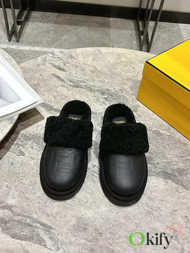 Okify Fendi Black Fur Slippers EU35-41 19974 - 1