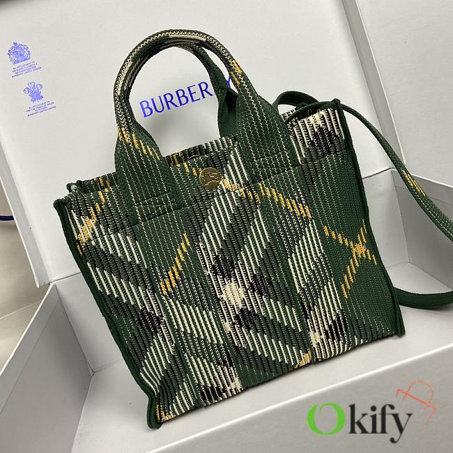 Okify Burberry Mini Check Knitted Tote In Green 25 x 11 x 22cm - 1