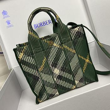 Okify Burberry Mini Check Knitted Tote In Green 25 x 11 x 22cm