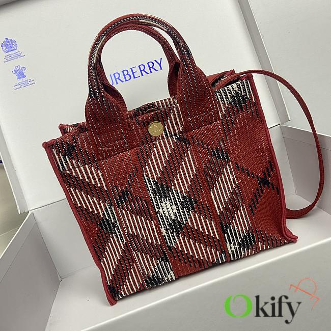 Okify Burberry Mini Check Knitted Tote In Red 25 x 11 x 22cm - 1