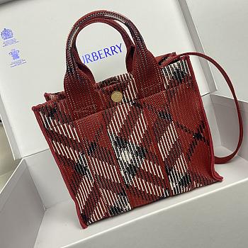 Okify Burberry Mini Check Knitted Tote In Red 25 x 11 x 22cm