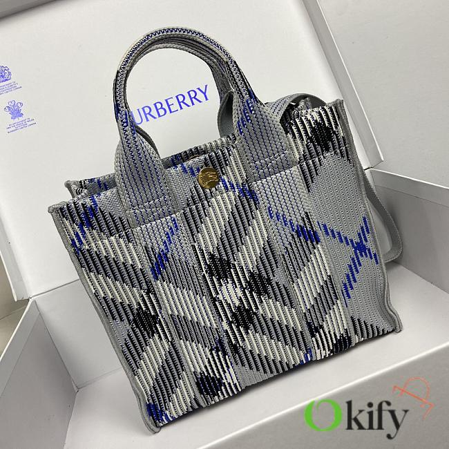 Okify Burberry Mini Check Knitted Tote In Blue 25 x 11 x 22cm - 1