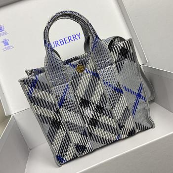 Okify Burberry Mini Check Knitted Tote In Blue 25 x 11 x 22cm