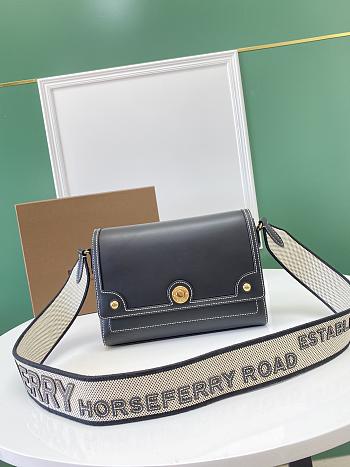 Okify Burberry Topstitched Leather Note Crossbody Bag In Black 25 x 8.5 x 18cm