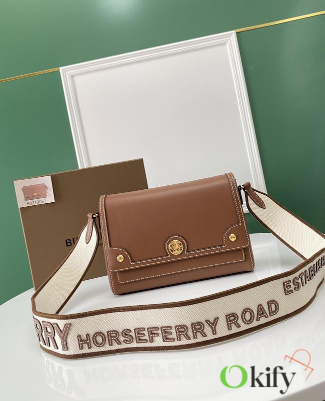 Okify Burberry Topstitched Leather Note Crossbody Bag In Brown 25 x 8.5 x 18cm - 1