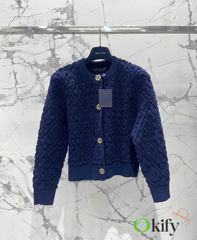 Okify Louis Vuitton Diamond Jacquard Cardigan In Blue SML - 1