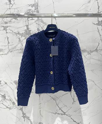 Okify Louis Vuitton Diamond Jacquard Cardigan In Blue SML