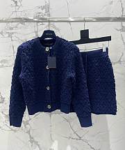 Okify Louis Vuitton Set Blue Cardigan And Wool Skirt SML  - 1