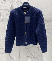 Okify Louis Vuitton Set Blue Cardigan And Wool Skirt SML  - 3