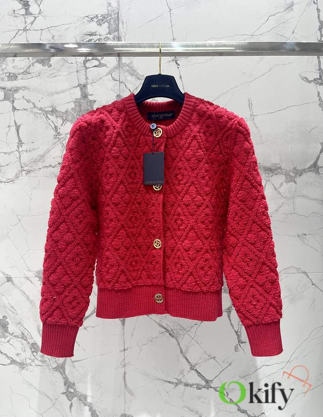 Okify Louis Vuitton Diamond Jacquard Cardigan In Red SML - 1