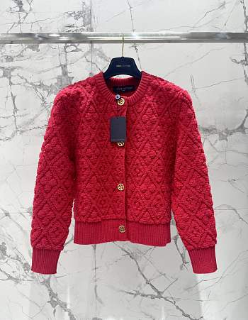 Okify Louis Vuitton Diamond Jacquard Cardigan In Red SML