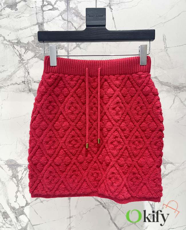 Okify Louis Vuitton Red Wool Short Skirt SML  - 1