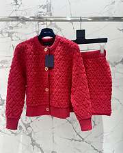 Okify Louis Vuitton Set Red Cardigan And Wool Skirt SML  - 1