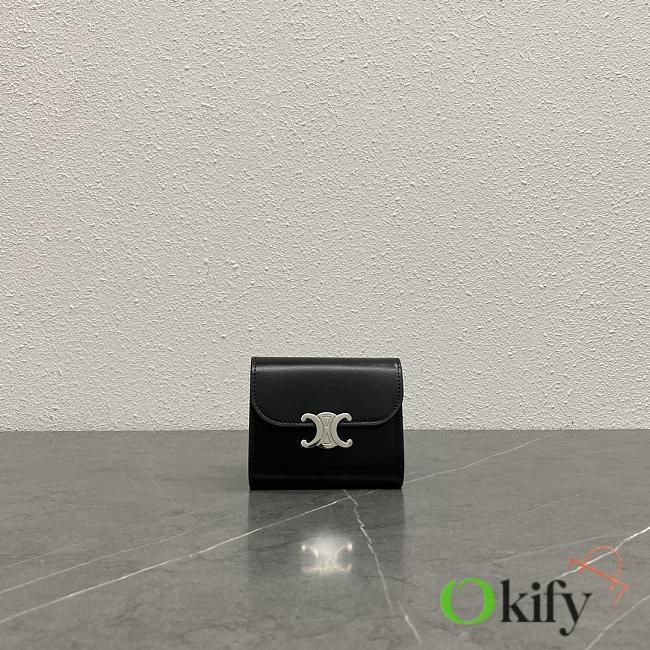 Okify Celine Trimophe Card Holder In Black With Silver Hardware 10.5x7x1cm - 1