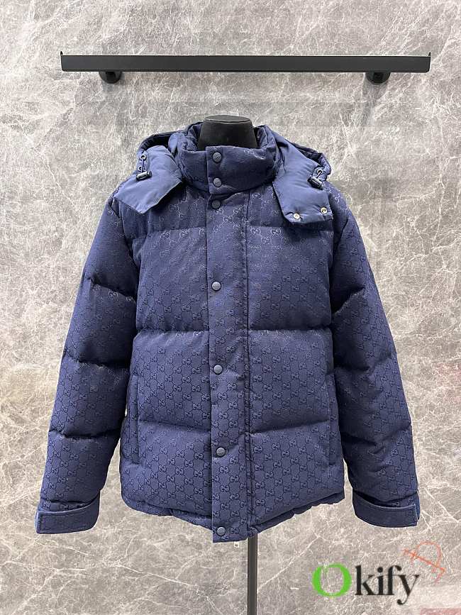 Okify Gucci Dark Blue Canvas Hooded Down Jacket SML - 1