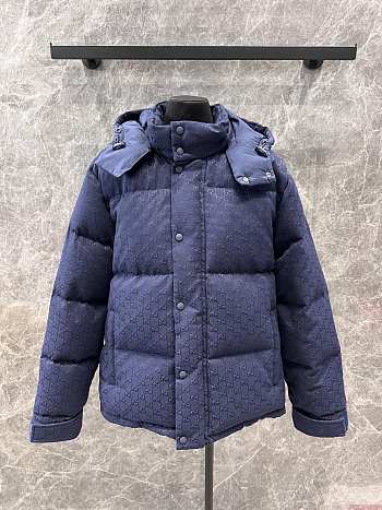 Okify Gucci Dark Blue Canvas Hooded Down Jacket SML