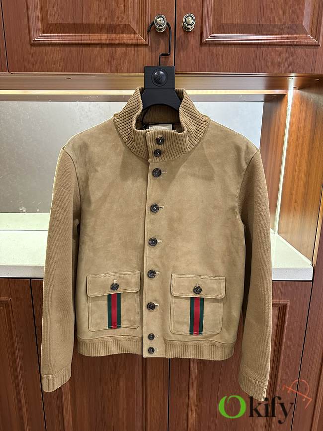 Okify Gucci Suede Bomber Jacket With Web S-2XL  - 1