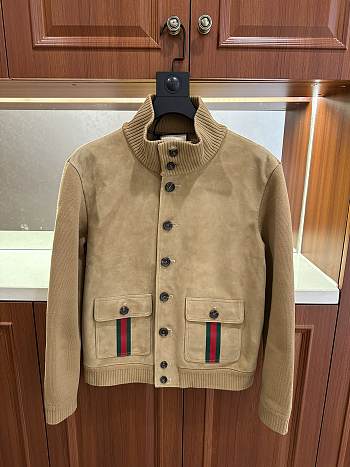 Okify Gucci Suede Bomber Jacket With Web S-2XL 