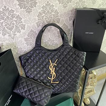 Okify YSL Icare Maxi Shopping Bag in Quilted Black Lambskin 27x13x8cm