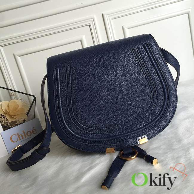 Okify Chloe Large Marcie Saddle Bag In Dark Blue 24x20x10cm  - 1