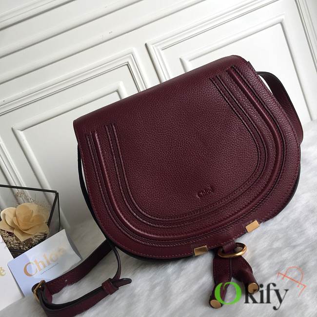 Okify Chloe Large Marcie Saddle Bag In Dark Red 24x20x10cm  - 1