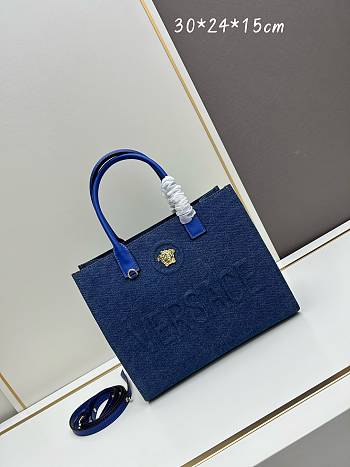 Okify Versace La Medusa Canvas Small Tote Bag In Blue 29.5x14.5x24cm