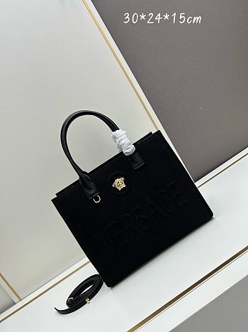 Okify Versace La Medusa Canvas Small Tote Bag In Black With Gold Hardware 29.5x14.5x24cm