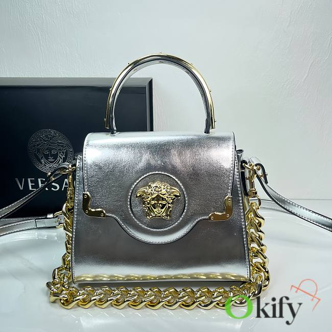 Okify Versace La Medusa Silver Plain Leather Bag 21x18x10cm  - 1