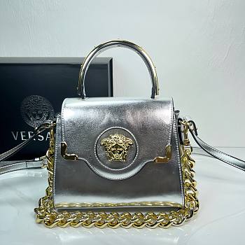 Okify Versace La Medusa Silver Plain Leather Bag 21x18x10cm 