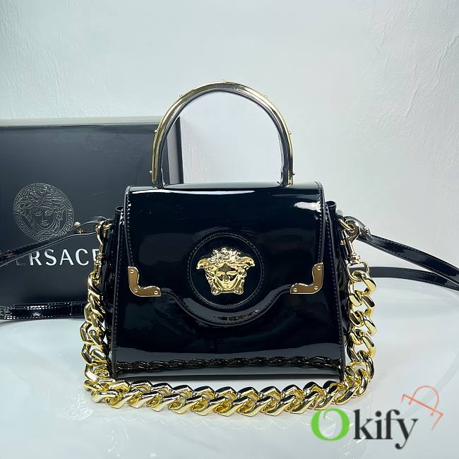 Okify Versace La Medusa Black Shiny Leather Bag 21x18x10cm  - 1