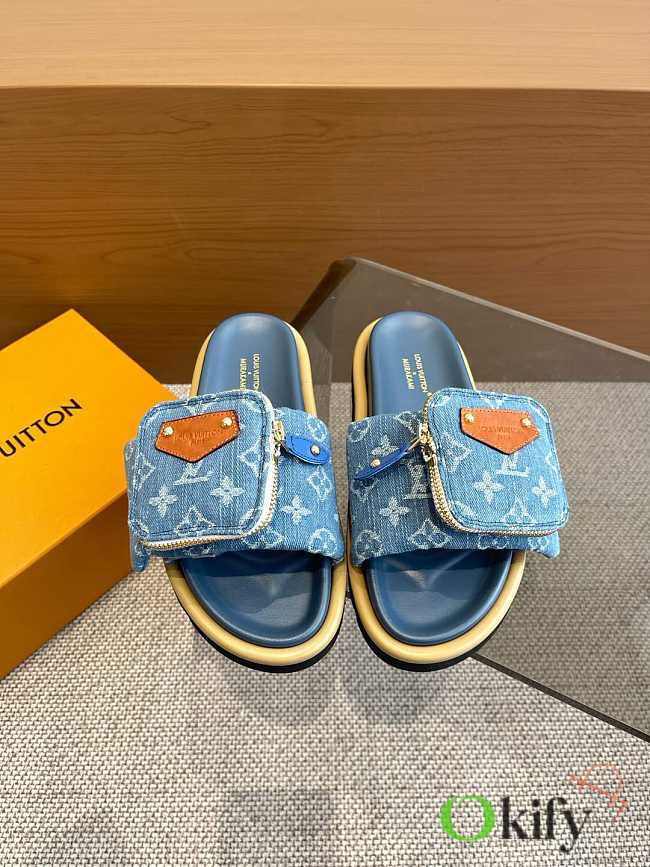 Okify Louis Vuitton Pool Pillow Comfort Denim Slides EU35-45 - 1