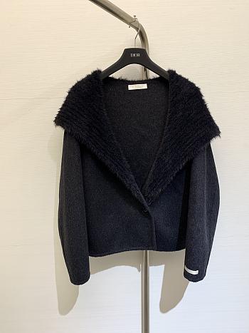 Okify Chloe Woolen Navy Collar Wool Coat In Black SML 