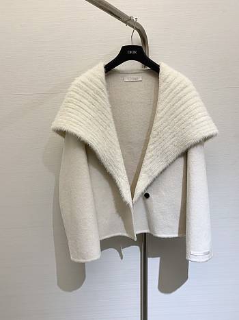 Okify Chloe Woolen Navy Collar Wool Coat In White SML 