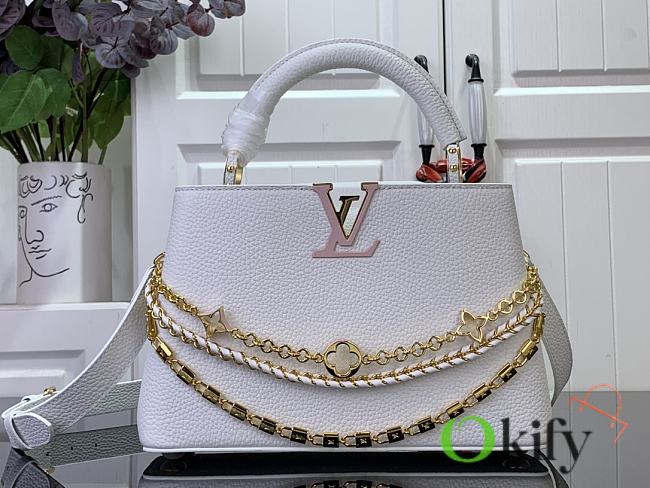 Okify Louis Vuitton Capucines BB Floral Chains In White Taurillon Leather 17.3x9x27cm M12279 - 1