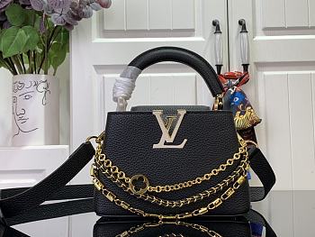 Okify Louis Vuitton Mini Capucines Floral Chains In Black Taurillon Leather 21x13.6x8cm M12279